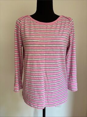 J CREW slub tee women’s small FLAWLESS pink white 3/4 sleeves